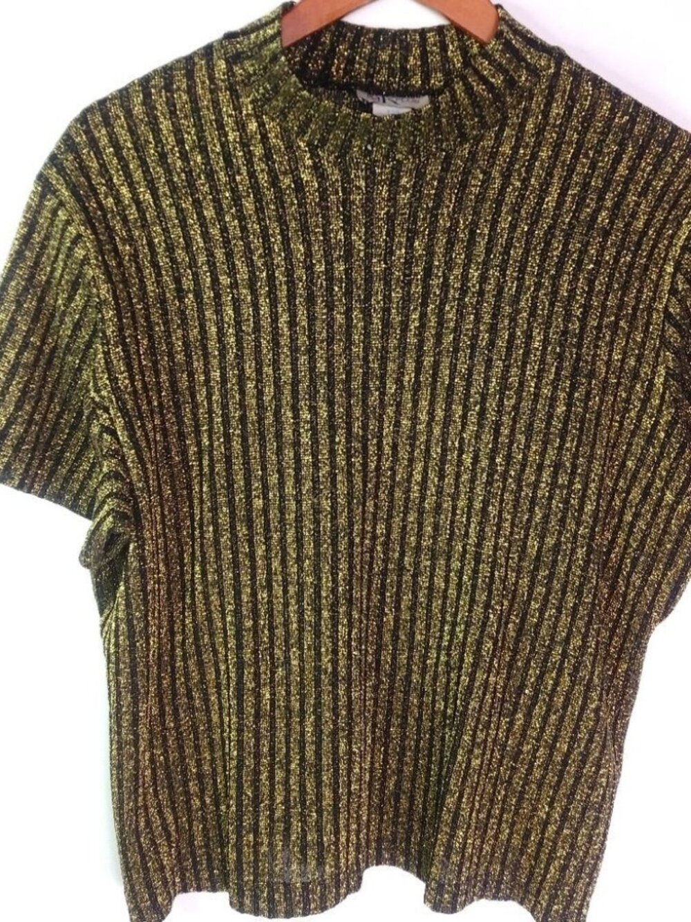 MK 22W Black Ribbed Fools Gold Stretch Top Plus